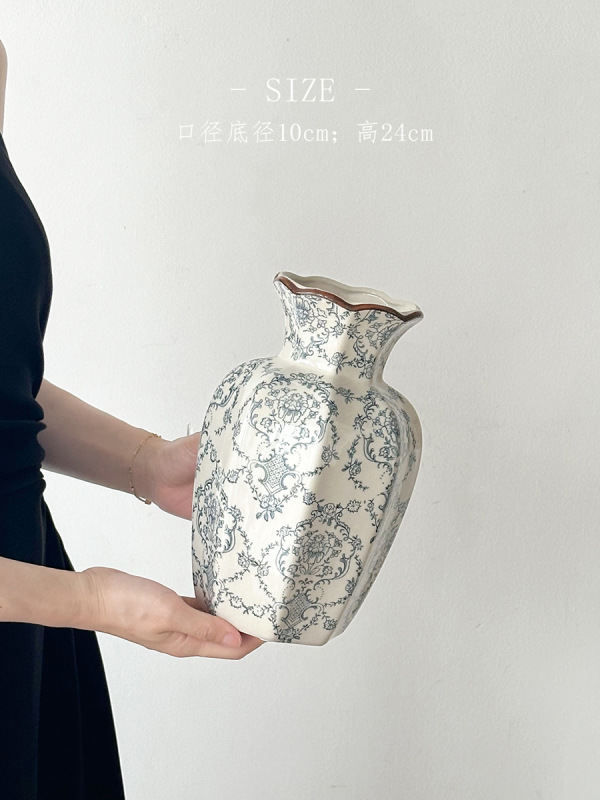 新しい青と白の磁器セラミック花瓶新しい中国風の装飾品リビングルームフラワーアレンジメント玄関装飾古代スタイルシミュレーション牡丹|undefined