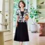 印花夏季妈妈拼色裙子