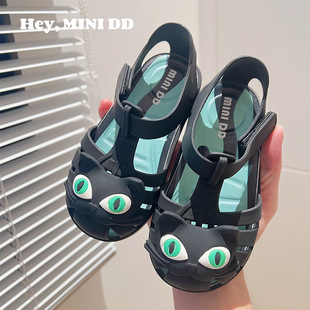 2025 Summer New Children Beach Shoes Girls' Baby Shoes Waterproof Non-Slip Kitty Jelly Shoes Princess Sandals