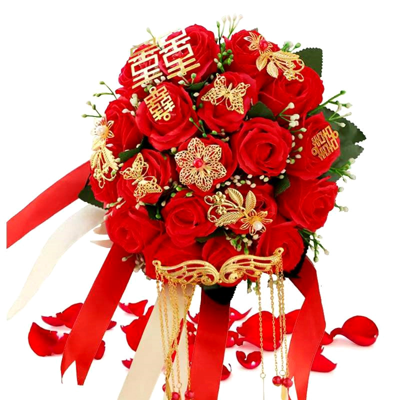 Bride's artificial rose bouquet, artificial artificial bouquet for photography, wedding props, wholesale Chinese style clothing