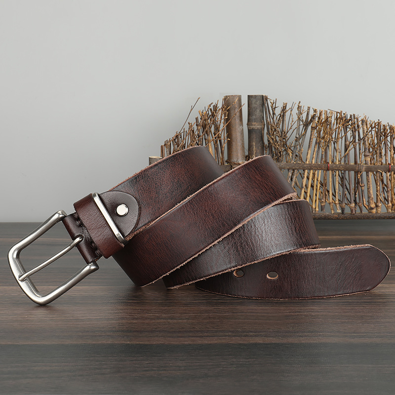 Herren-Vintage-Gürtel aus reinem Rindsleder, einlagig, schlicht, lässig, Nadelverschluss, echtes Ledergürtel, Jeansgürtel für Jugendliche und Studenten