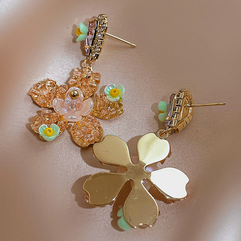 Retro Water Droplets Flower Copper Earrings Plating Acrylic Rhinestone Zircon Copper Earrings display picture 4
