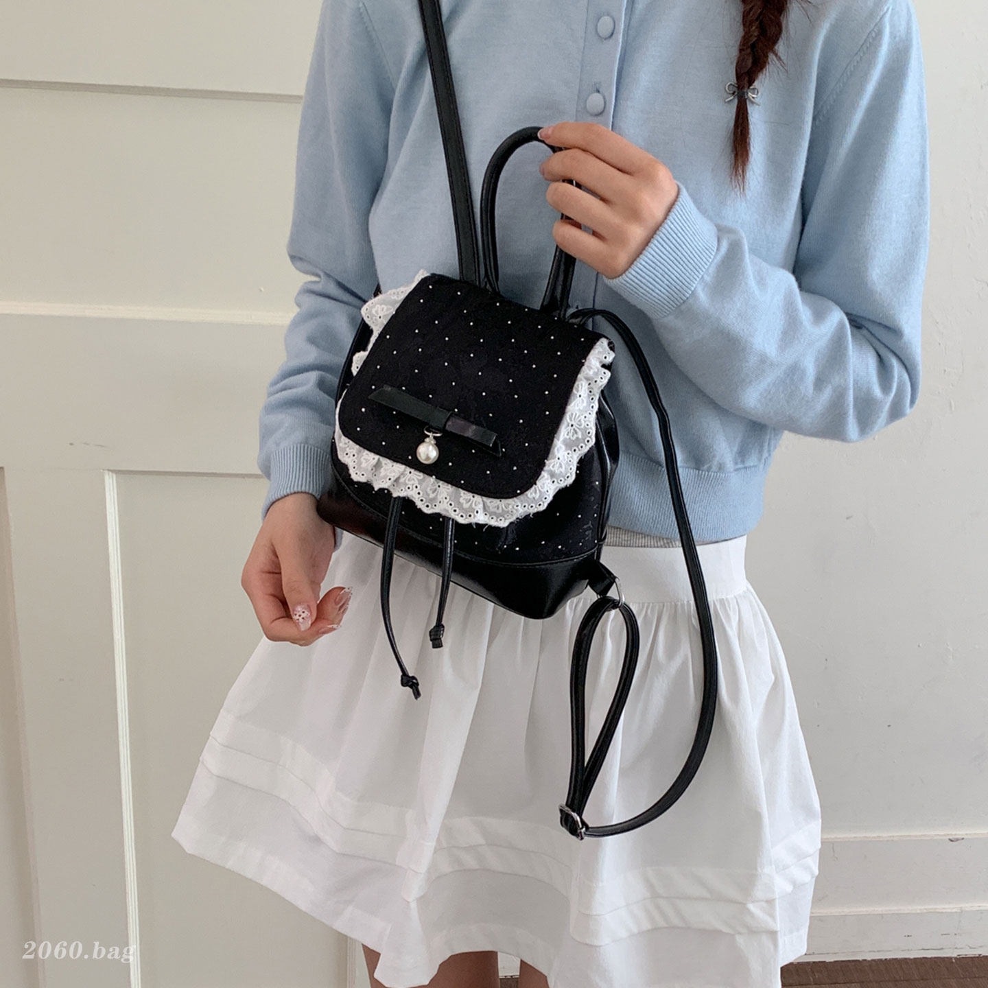 2026 mini mochila de verano dulce pequeña mochila de estilo de viaje nuevo popular mujer encaje arco de chicas