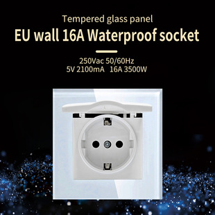 Type 82 European Standard Waterproof Socket Tempered Glass Panel Kitchen Bathroom Ip55 Round Box Socket Wholesale