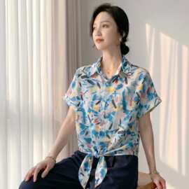 跨境欧货2026夏季新款抽象涂鸦印花衬衫短袖女宽松百搭上衣小衫