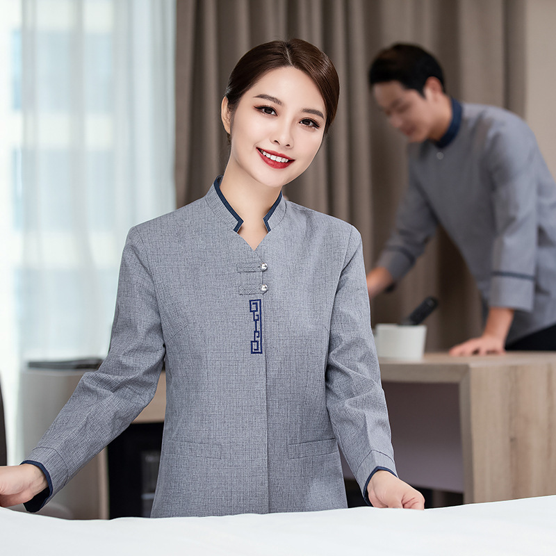 亞麻保潔工作服女長袖秋冬裝物業酒店客房賓館清潔阿姨服務員制服
