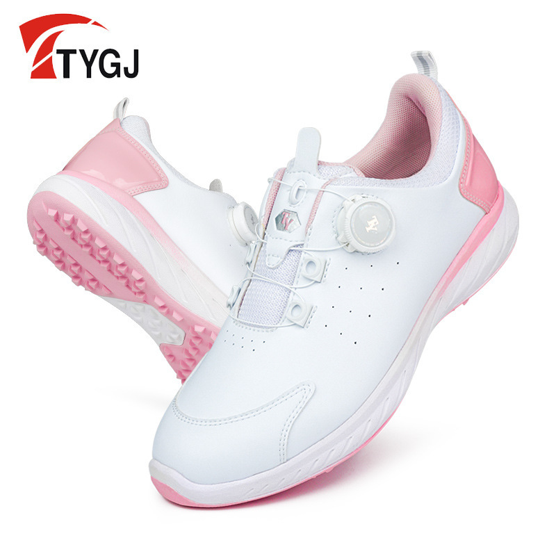 Women's Golf Shoes 2026 Breathable Fixed Spikes Comfortable Versatile Waterproof Non-Slip Rotating Buckle Flat Low-Top Shoes