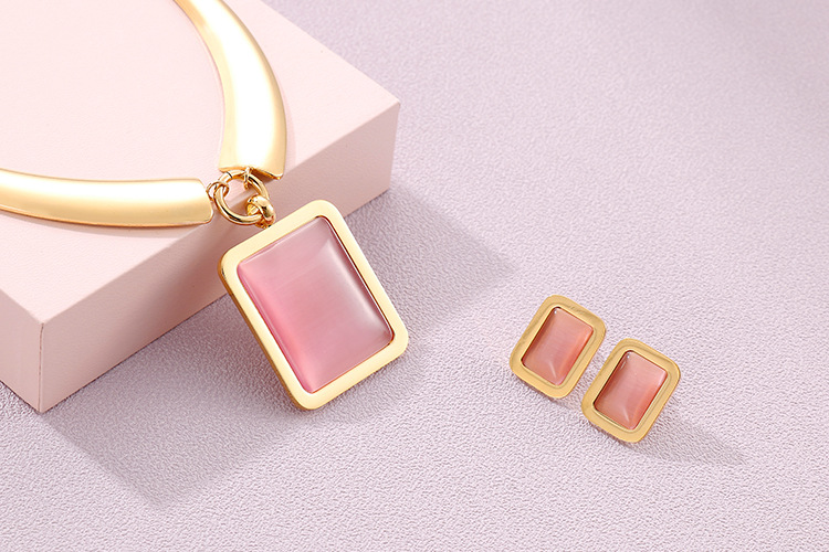 fashion creative stainless steel rhinestone earrings necklace set wholesale Nihaojewelry