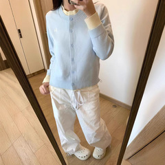 UnderStre雰囲気感偽2点ステッチデザインニットカーディガン女性刺繍柄セーター