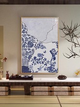 新中式青花瓷茶室大幅落地装饰画客厅背景墙禅意现代高级感壁挂画