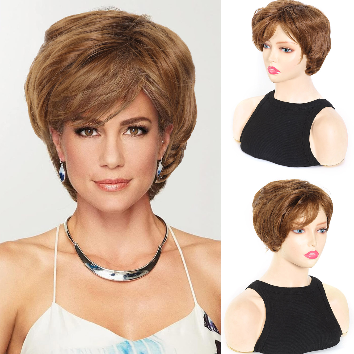 Parrucca sintetica donna capelli corti ricci effetto naturale_voghion.com