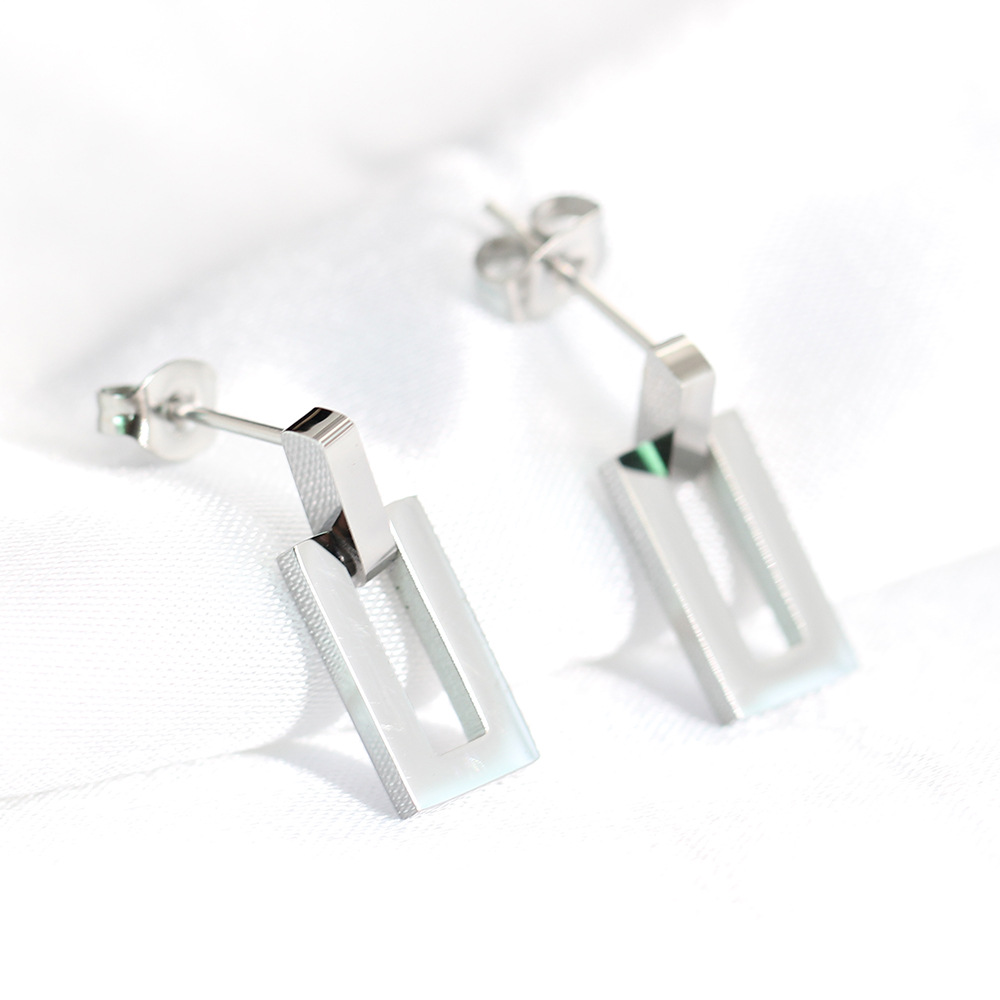 Fashion Geometric Hollow Rectangular Pendant Titanium Steel Earrings  display picture 4