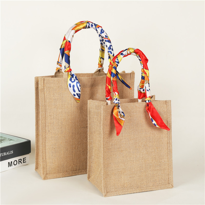 Bolsas de mano de yute personalizadas retro creativas de yute bolsas de lino recubiertas bolsas de regalo de impresión de publicidad de comercio exterior