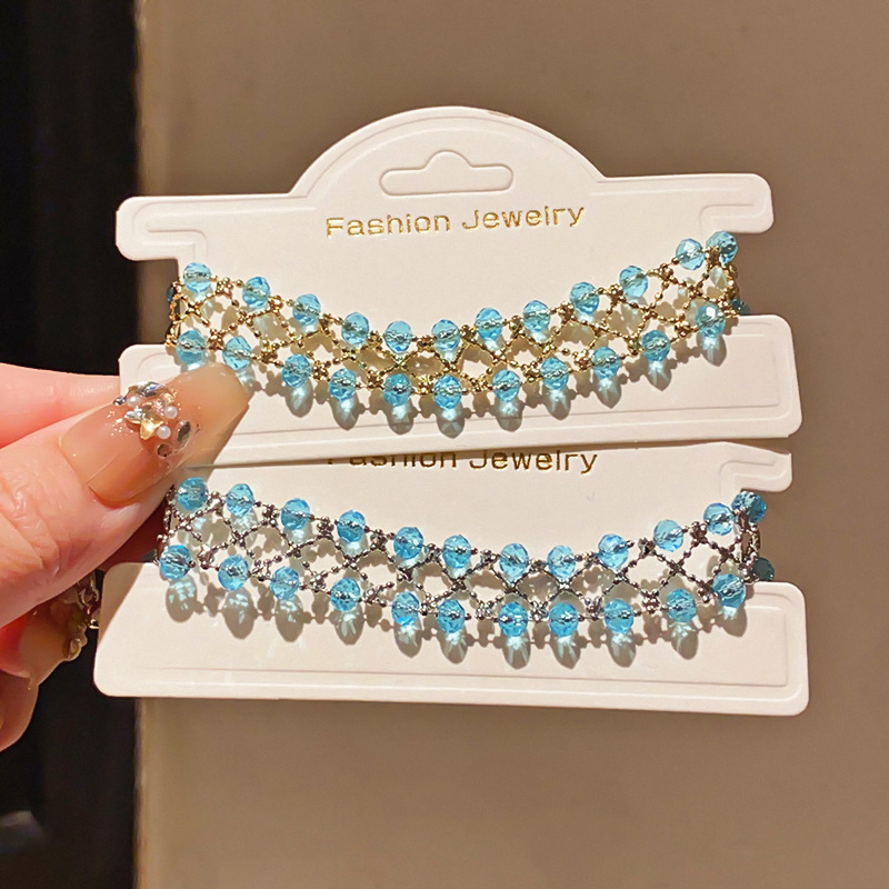 Blue Crystal Gold Chain~Light Luxury Style Crystal Hollow Bracelet, Simple and Fashionable, Fresh and Minimalist Wristband, Niche High-End Jewelry