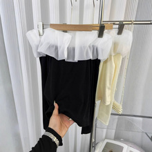 纯欲风性感泡泡边一字肩长袖针织女2024春秋季新款设计感螺纹上衣