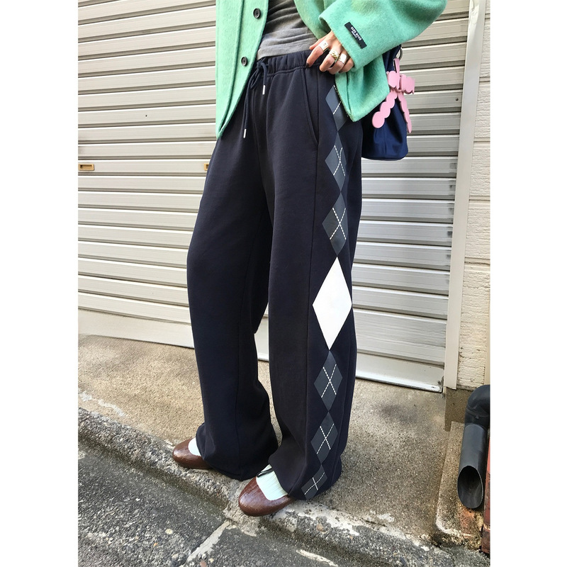 Geometric Print Design Niche Fashion Loose Mid-Waist Sweatpants for Petite Women, New Autumn Daily Commute Outfit Geometric Print Design Niche Fashion Loose Mid-Waist Sweatpants for Petite Women, New Autumn Daily Commute Outfit