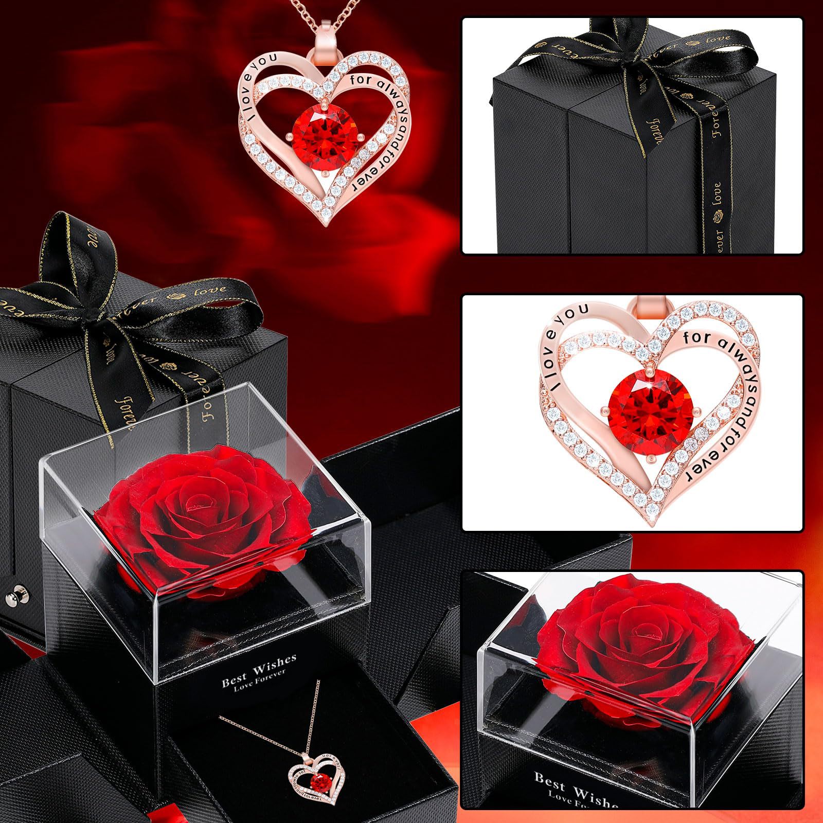 Collar de corazón de circonita colorida con colgante de oro rosa de doble capa, regalo para San Valentín y Día de la Madre