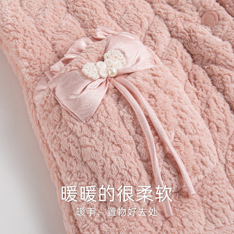 잠옷 여성의 가을과 겨울 두꺼운 산호 양털 3 층 퀼트 청소년 따뜻한 기모 플란넬 홈 세트