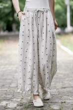 纯亚麻波点花边灯笼裤 2026夏季新款 复古松紧腰宽松休闲裤女9923