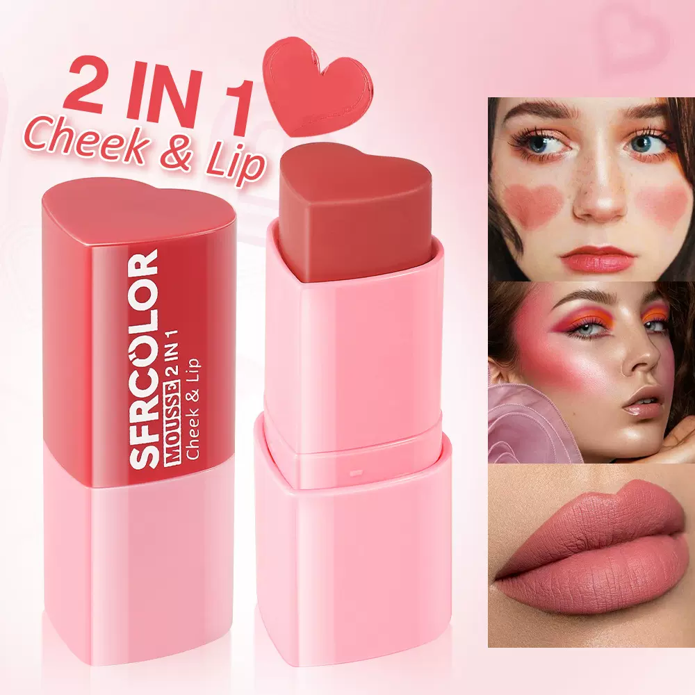 s.f.r color 跨境专供彩妆百搭自然提气色心形唇腮两用腮红膏胭脂
