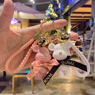 Cute cartoon bow tie bear keychain female exquisite couple bag ornaments ins schoolbag pendant Doll Doll