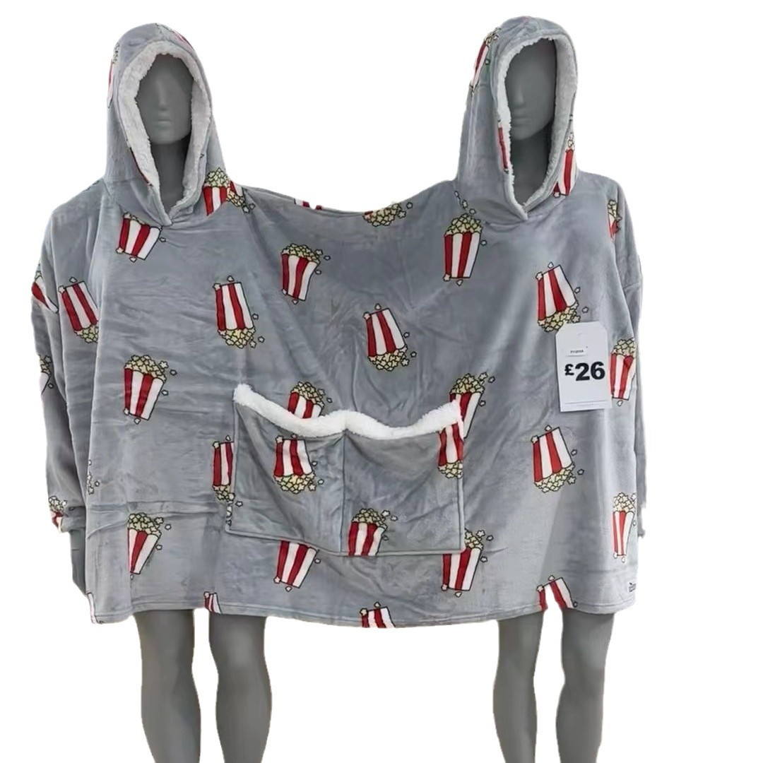 Pareja creativa doble pijama Otoño e Invierno Nuevo suéter con capucha forrado de lana traje de palomitas de maíz desgaste del hogar transfronterizo al por mayor