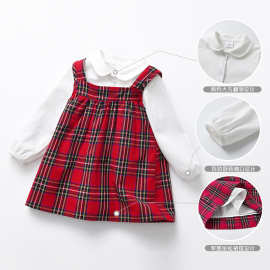 新款春秋女童两件套装周岁幼儿英伦风格子裙女宝宝裙子公主裙礼服