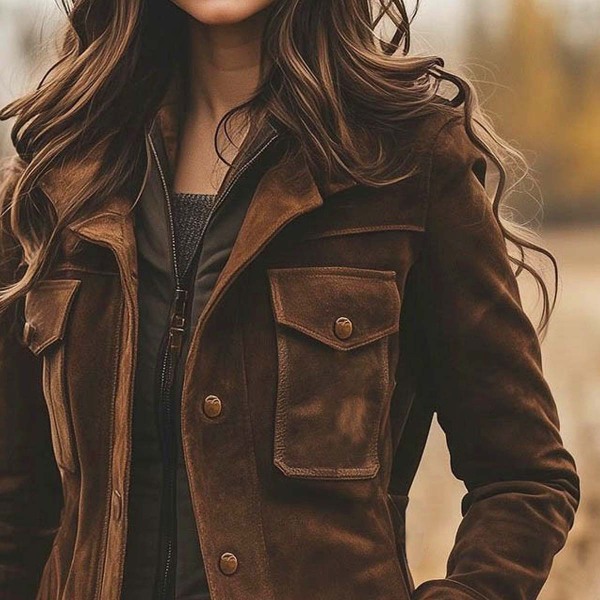 Women's Suede Jacket Retro Casual Outerwear For Autumn And Winter_voghion.com