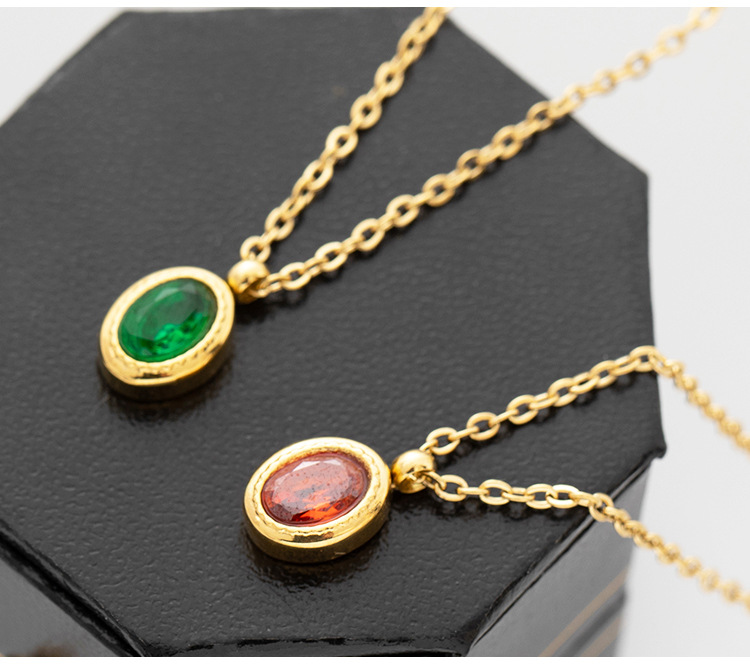 5g Weight Pendant Necklace Classification Vintage Emerald Zircon Titanium Steel Oval Geometric Clavicle Chain