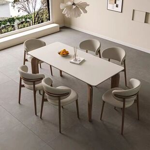 Solid Wood Dining Table Elephant Leg Rectangular Household Walnut Color Modern Simple Entry Luxury Matte High-end Rock Plate Dining Table