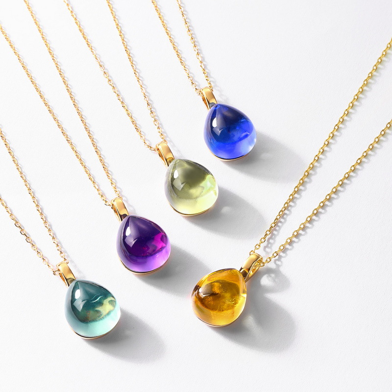 Colgante de tesoro de color caramelo de color de gota de agua transfronteriza Mujer S925 con incrustaciones de plata Colgante de gemas con cara de huevo multicolor Lujo ligero europeo y americano
