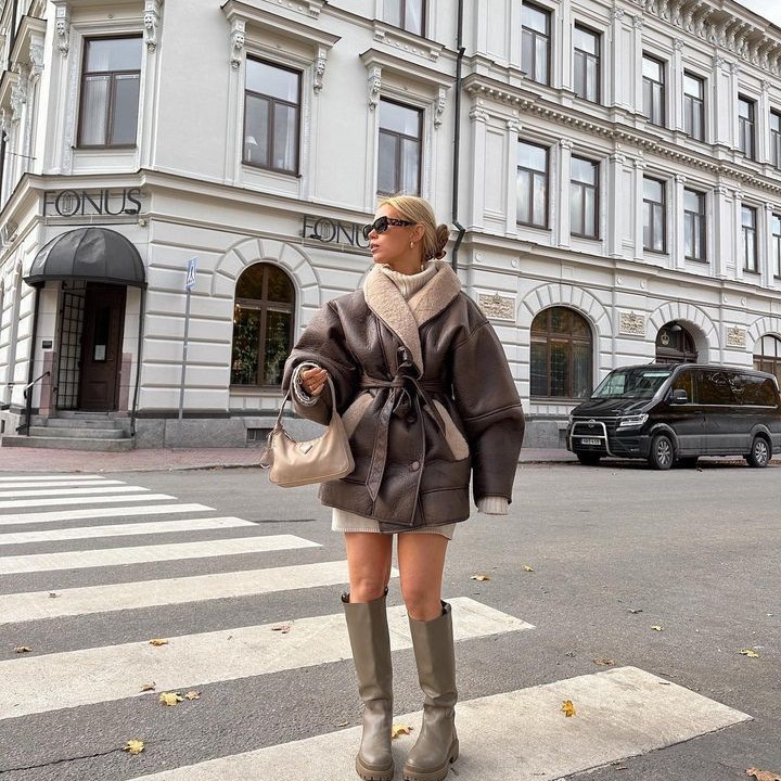 Women's Clothing autumn and winter new fashion cashmere leather fur collar composite belt jacket_voghion.com