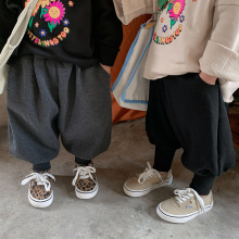 毛开心 2023秋冬新款纯色棉质加绒长裤 中小童加厚保暖针织卫裤