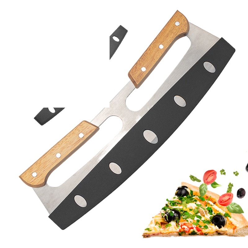 Manufacturer's Ready-Made Pizza Cutter Wooden Handle Pizza Scimitar Half-Moon Baking Tool Knife Pizza Shaker Noodle Knife
