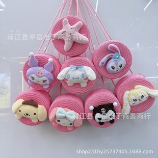 New pink children's straw bag, cute doll handwoven bag, seaside casual beach handbag wholesale