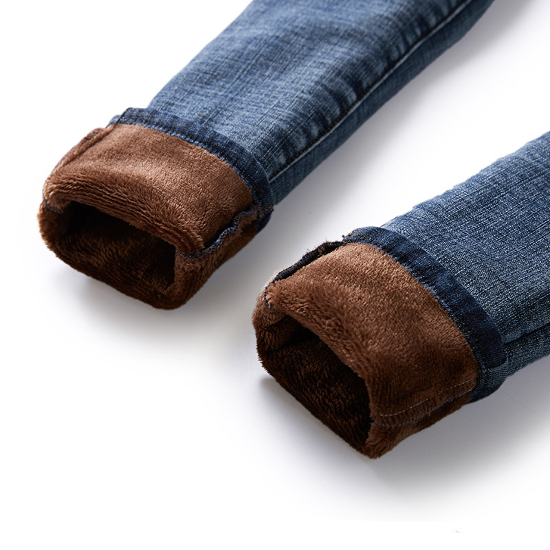 American Retro Fleece-Lined Thickened Pencil Jeans for Women, Winter 2025 New Slim Fit Skinny Pants to Match Boots