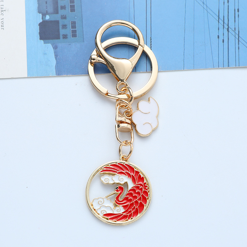 金属錦鯉キーホルダーペンダント中国風エナメル塗装神鹿仙鶴合金部品カップルバッグ掛け飾り
