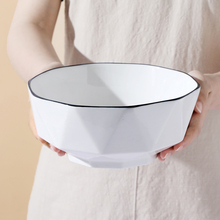 简约北欧风8英寸家用大汤碗陶瓷碗创意黑线圆形大碗汤盆酸菜林祥
