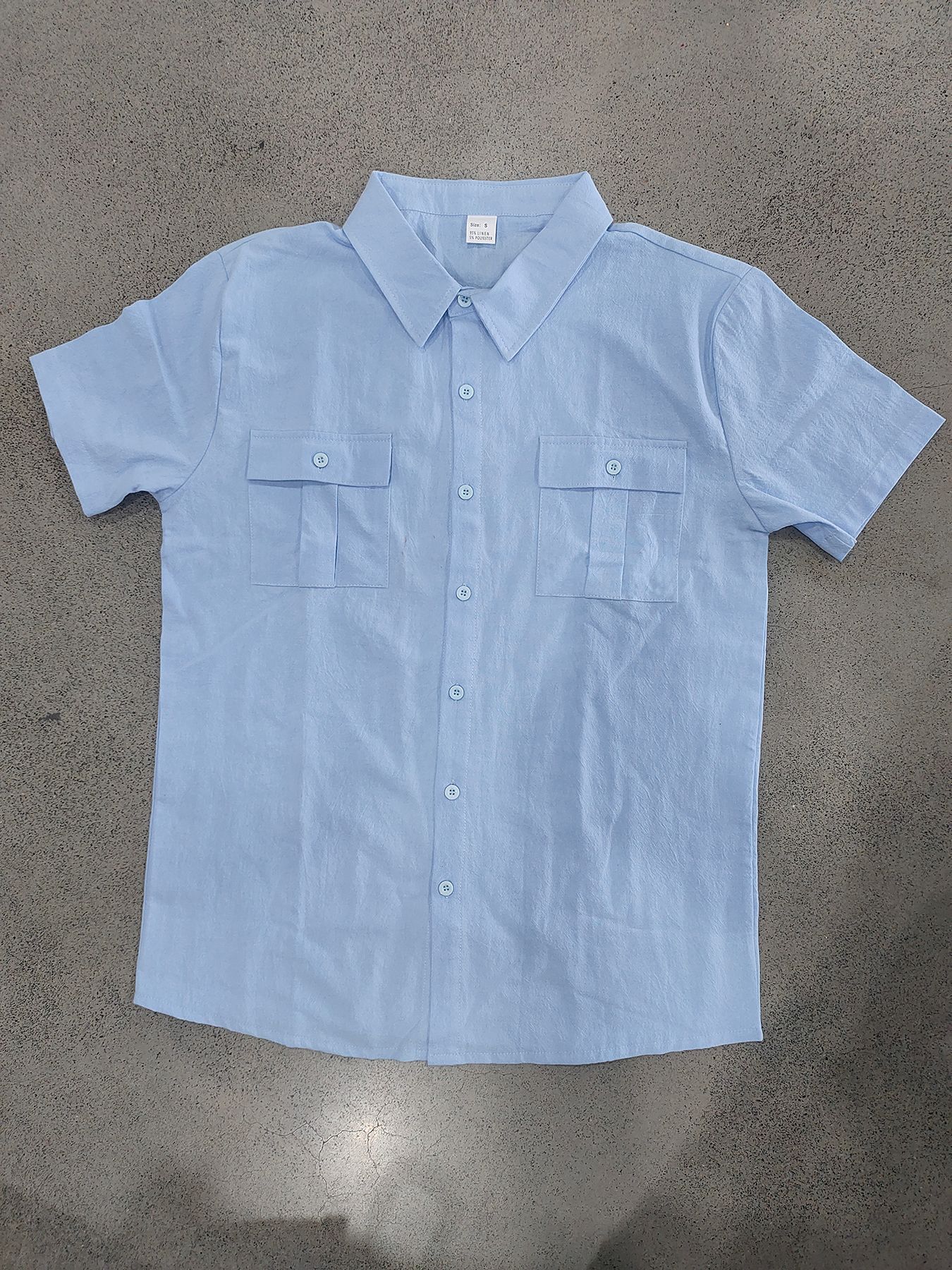 Summer Men's Linen Shirt Casual Loose Collar Short Sleeve Solid Color Pocket T-Shirt_viptrois.com
