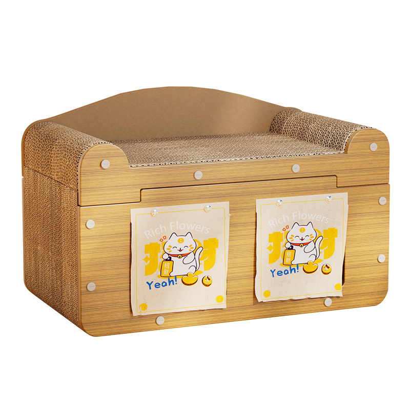 Cachorro de dos puertas para gatos con cortina de puerta, nido para gatos, tablero de agarre para gatos, juguete integrado, papel corrugado resistente al agarre para mascotas, garra afilada, suministros para gatos