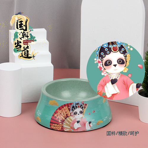 New Pet Bowl Bamboo Fiber Dog Bowl National Style Neck Protecting Cat Bowl Water Bowl Pet Food Bowl Tableware Dog Food Bowl Wholesale