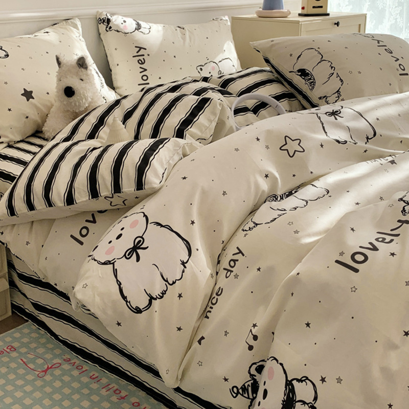 Cartoon Dog Cotton Bed Four-piece Cotton Quilt Cover Bed Sheet Dormitory Bedding
