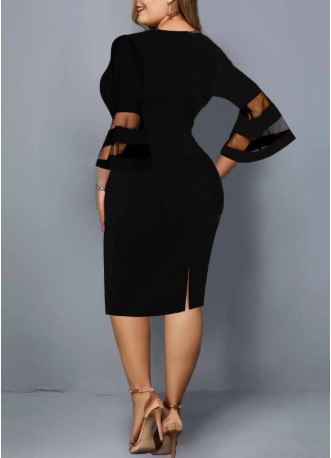 3/4 Length Sleeve Sleeve Length Pencil Skirt Dresses Type Wholesale Fashion Streetwear Printing Patchwork Net Yarn Floral Holiday Round Neck 3/4 Length Sleeve Pencil Skirt