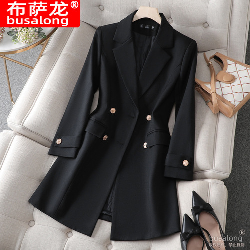 Busalong new women's coat Korean professional medium and long suit collar windbreaker outer overalls 8620