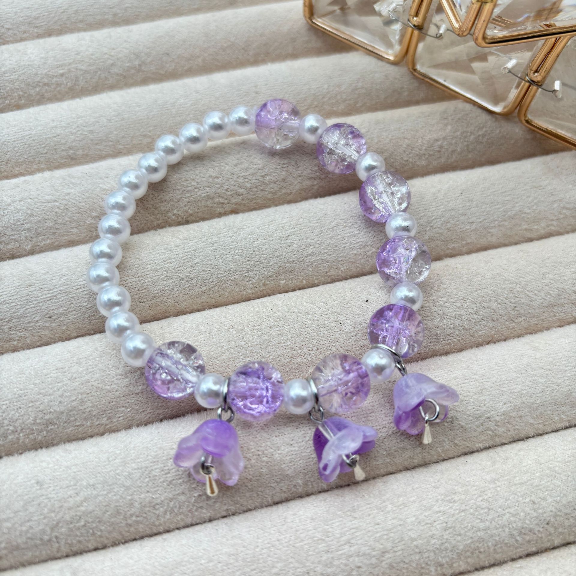 Pulsera de lirio de los valles de arroz de nieve y perlas moradas #SZ1509