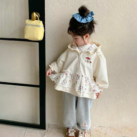 女童秋季拼接春外套2025新款春秋洋气女孩宝宝款连帽上衣儿童秋装