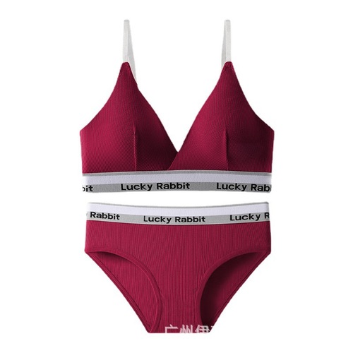 Exclusively for cross-border foreign trade cotton French sexy triangle cup sports bra set push-up bra for women without wire rings