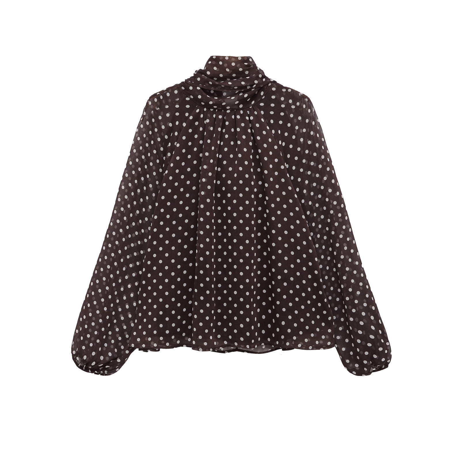 Dam blus med prickar långärmad med midjeband casual_voghion.com