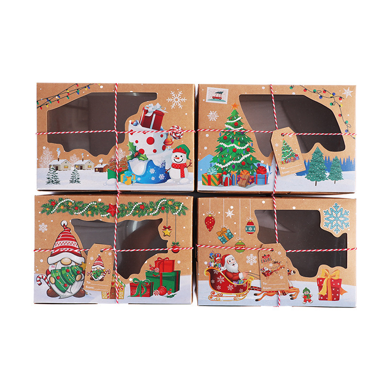 新しいクリスマスクラフト紙開窓ギフトボックスクリスマスクリエイティブヨーロッパ風クッキーボックスお土産焼きキャンディーボックス|undefined