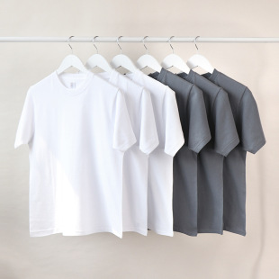 210g Smoke Grey Short Sleeve T-shirt Men's and Women's Charcoal Grey Pure Cotton Crewneck T-shirt Loose Couple Top Summer Fashion
